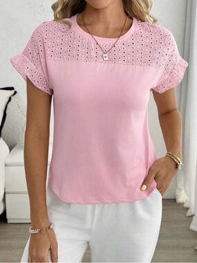 Women's elegant Pink blouse Short Sleeve Top